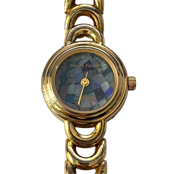 WORKS Vintage Vanity Fair II by Gruen Womens Writst Watch Gold Blue Mermaid - Picture 4 of 7